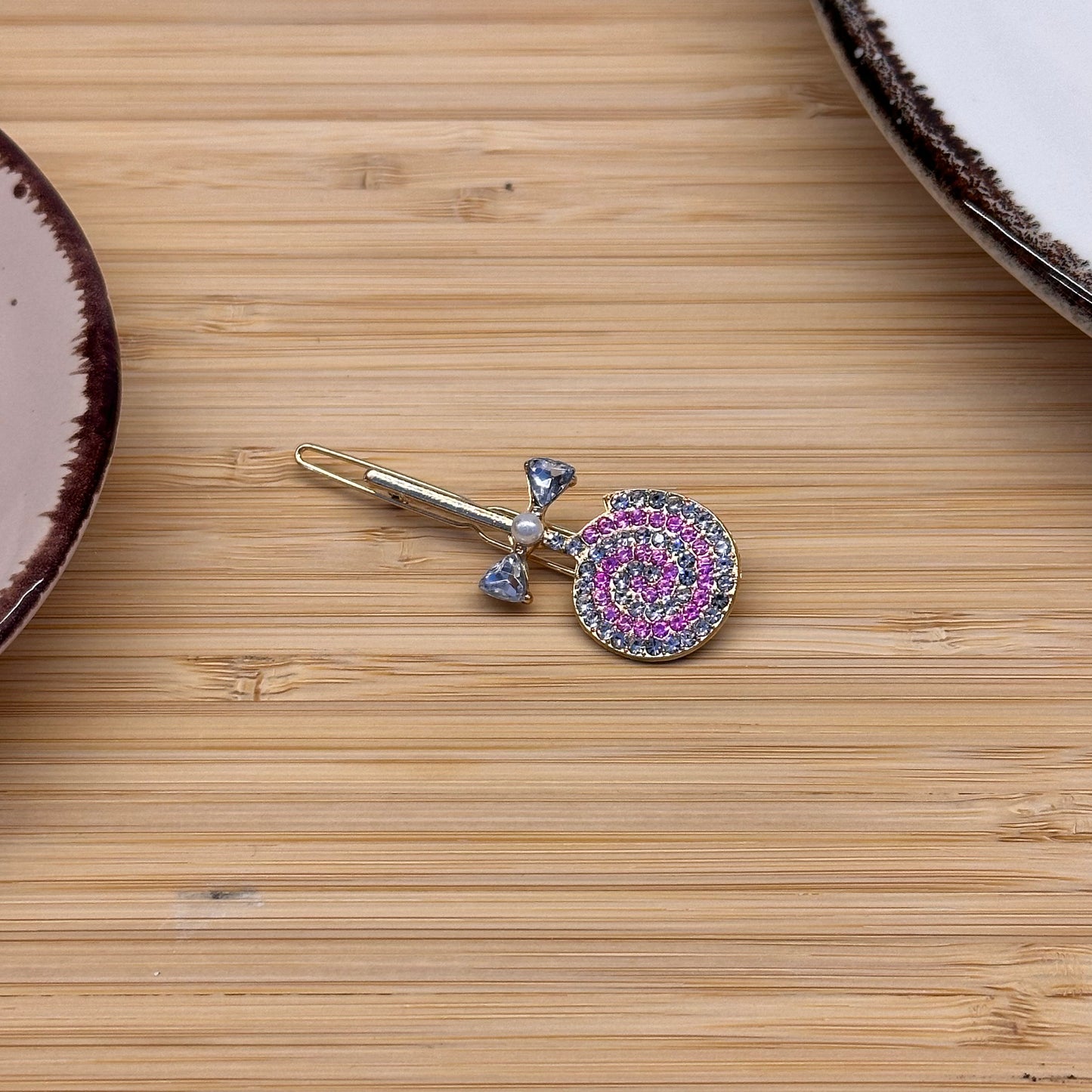 Plaukų aksesuaras segtukas ledinukas su blizgučiais ruzavos spalvos - Plaukuota -segtukai