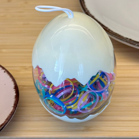 Spalvotos su baltais brūkšniukais guminės gumytės įvairių spalvų kiaušinio dėkle - Plaukuota - gumelės