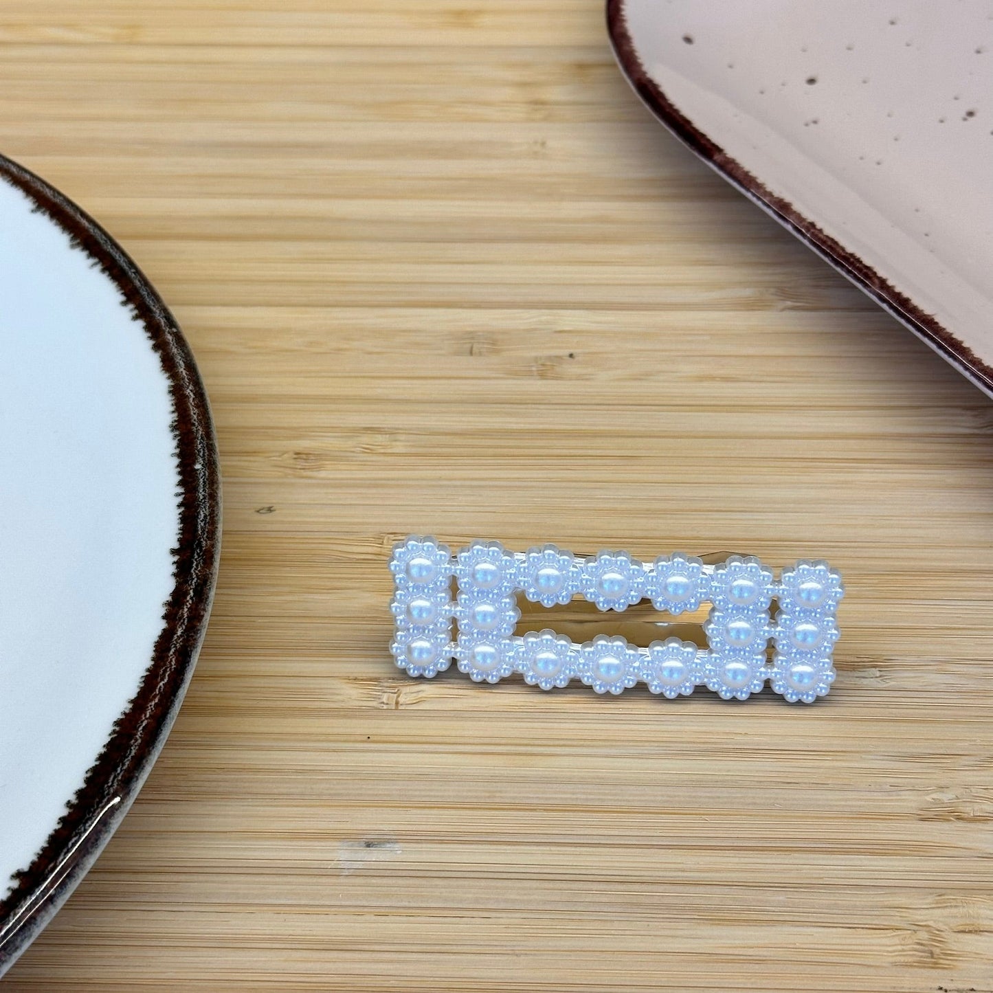 Plaukų aksesuaras segtukas gėlyčių stačiakampis su dirbtiniais perlais - Plaukuota - segtukai