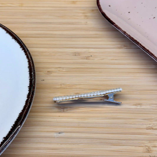 Plaukų aksesuaras segtukas kaspinukas su dirbtiniais perlais - Plaukuota - segtukai