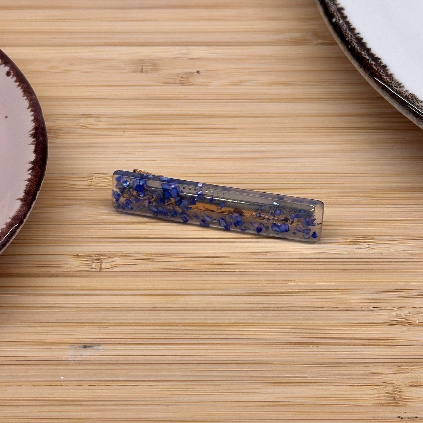 Plaukų aksesuaras segtukas marmūrinis ilgas siauras stačiakampis melynas - Plaukuota-segtukai