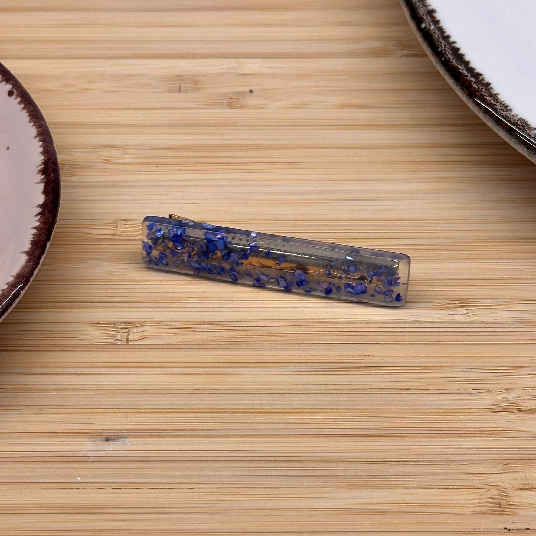 Plaukų aksesuaras segtukas marmūrinis ilgas siauras stačiakampis melynas - Plaukuota-segtukai