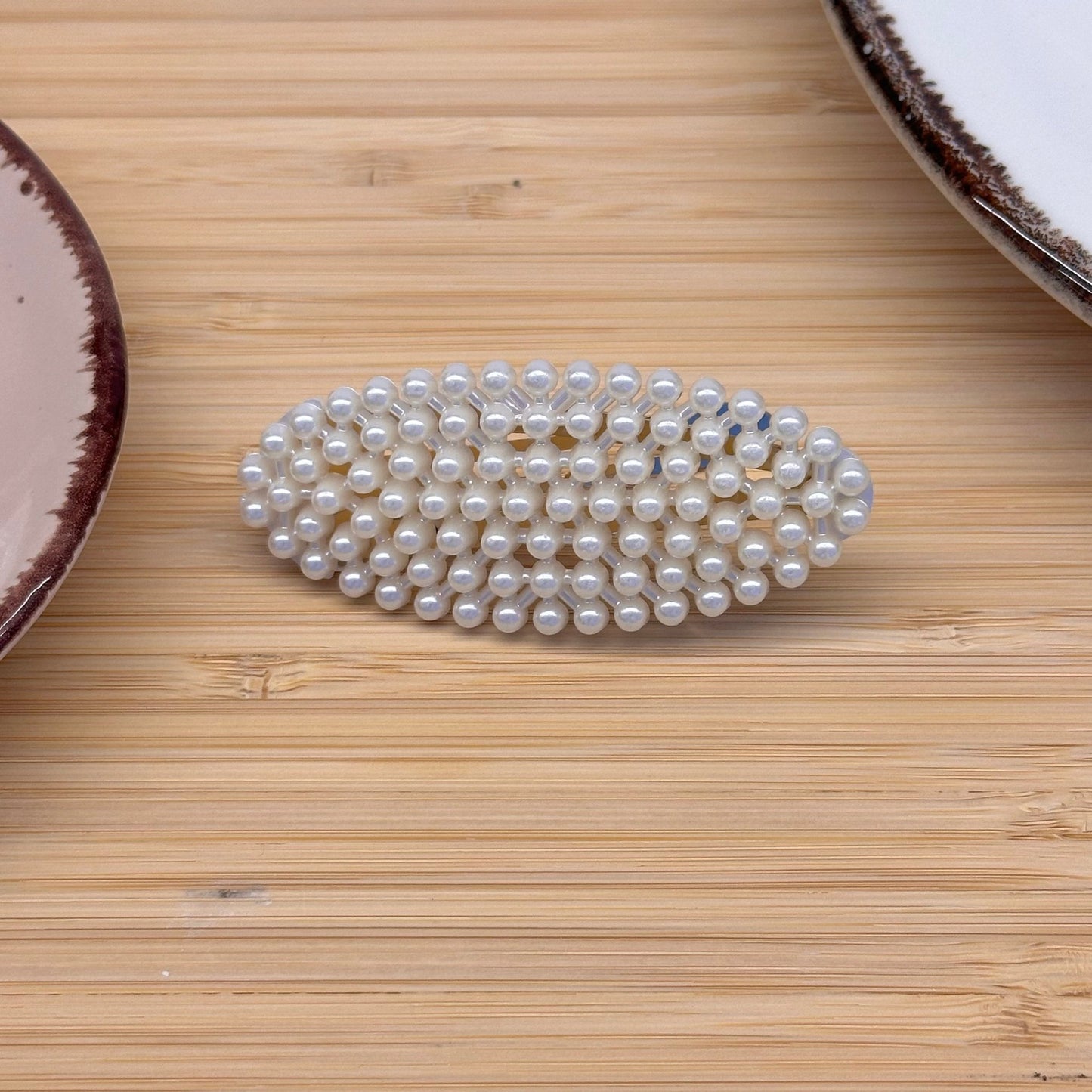 Plaukų aksesuaras segtukas ovalas su dirbtiniais perlais - Plaukuota - segtukai