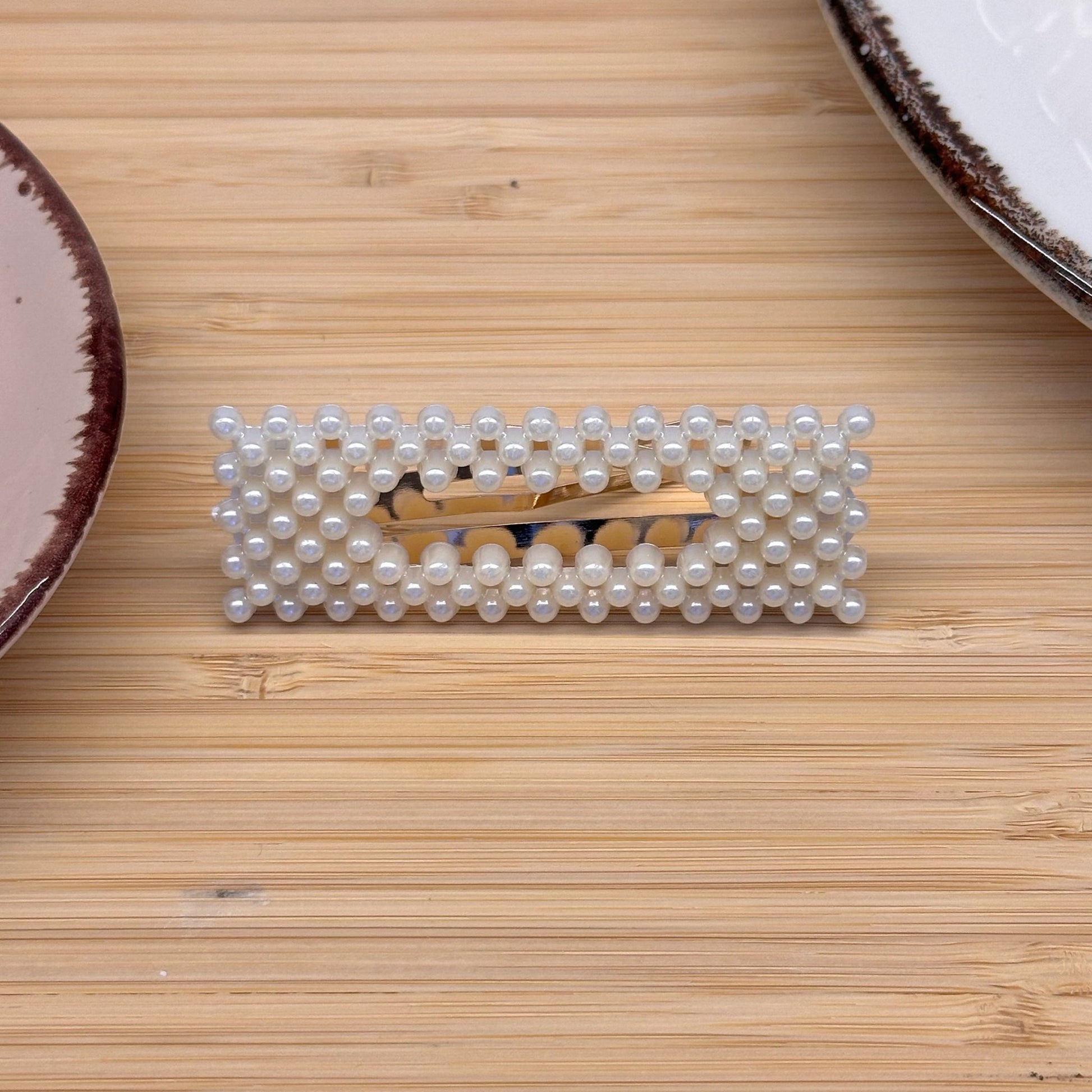 Plaukų aksesuaras segtukas tuščiaviduris stačiakampis su dirbtiniais perlais - Plaukuota - segtukai
