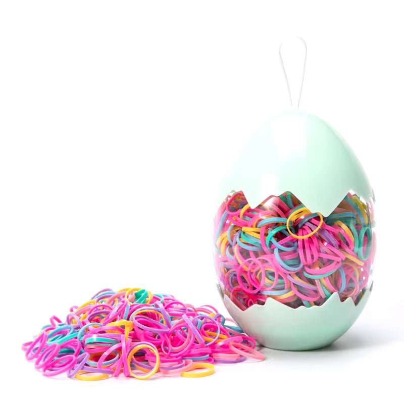 Spalvotos guminės gumytės žaliame kiaušinio dėkle - Plaukuota - gumelės