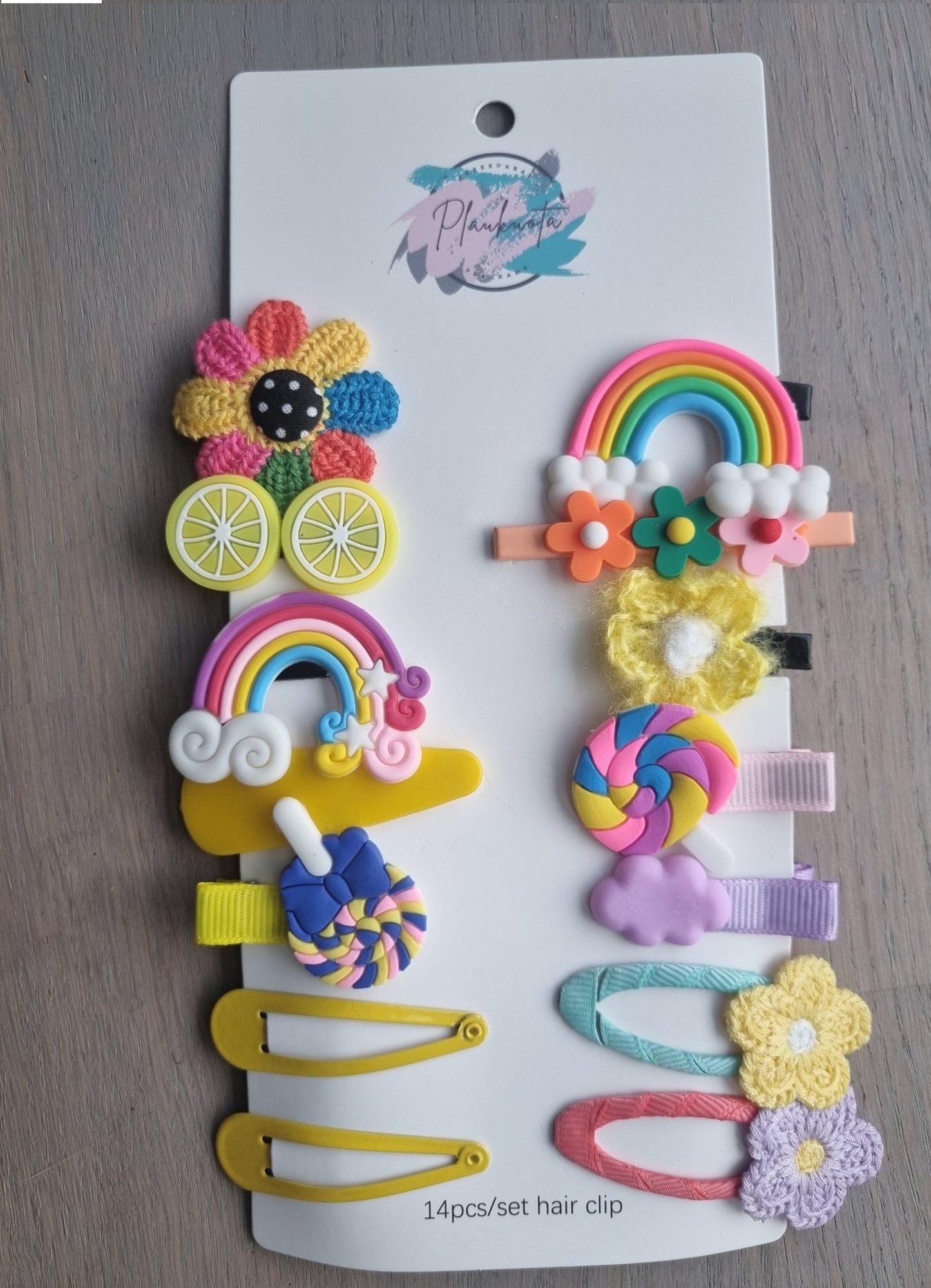 Spalvotų segtukų vaikams rinkinys - Plaukuota - segtukai