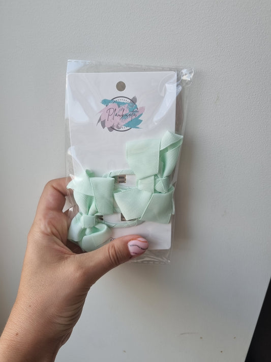 Plaukų aksesuaras segtukas kaspinėlis šviesiai žalsvas